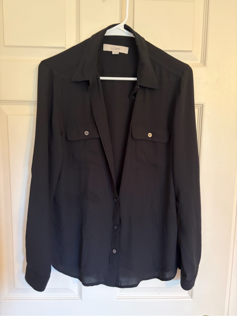 LOFT Black Lightweight Button-Front Shirt Jacket